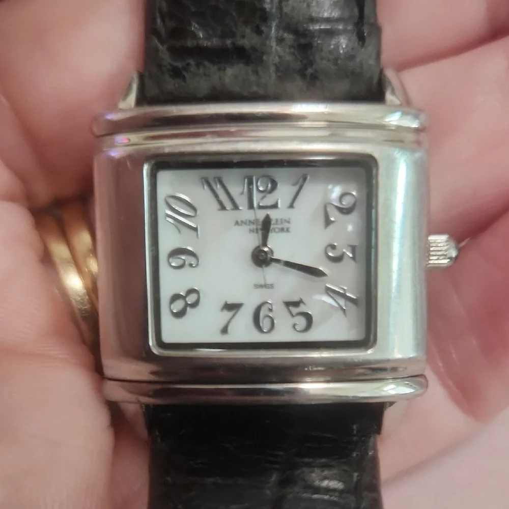 Anne Klein‎ Silver Case Black Strap Watch